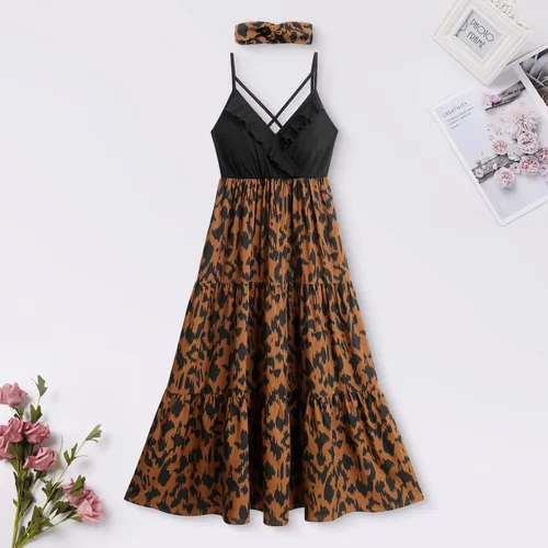 Miniatura 2 de AWIBMK Mommy and Me - Vestidos a juego con volantes de leopardo, sin mangas, para verano, playa, mamá, hija, trajes a juego con diadema, 2