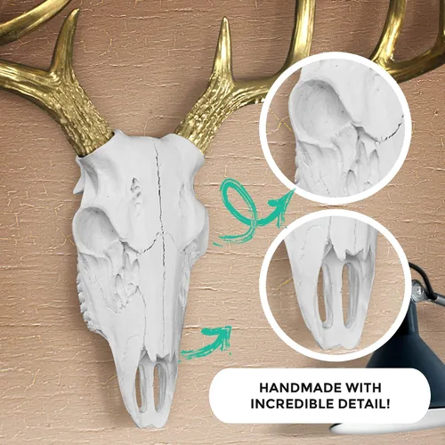 Miniatura 3 de Wallcharmers Decoración de pared grande con cuernos blancos y dorados, decoración de pared de cabeza de animal de taxidermia sintética de 21