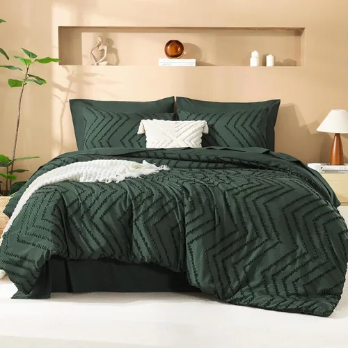 Miniatura 36 de Litanika Juego de ropa de cama con edredón tamaño King con sábanas beige - Juego de 7 piezas en una bolsa, diseño King Chevron copetudo bohemio