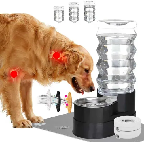 RIZZARI Dispensador automático de agua para perros mejorado: comedero elevado grande de acero inoxidable negro de 9L por gravedad para mascotas con