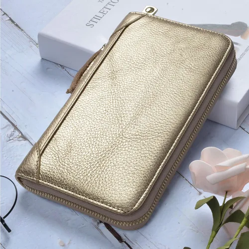 Miniatura 2 de Easyoulife - Monedero de cuero con cremallera, billetera portatarjetas para mujer, bloqueo RFID