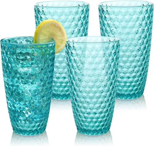 BELLAFORTE Vaso alto de plástico Tritan inastillable, juego de 4, 19 onzas, vasos Laguna Beach, vasos irrompibles de Tritan para fiestas, sin BPA,