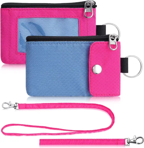 Miniatura 19 de Artpaxy Cartera minimalista para hombres y mujeres, llavero con bloqueo RFID, con cremallera, pequeña cartera con ventana de identificación, 2