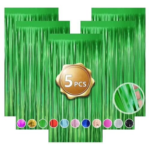 Miniatura 13 de Paquete de 5 cortinas de oropel con flecos de papel de aluminio, con purpurina, para boda, 3.28 pies x 6.56 pies, oropel metálico para boda