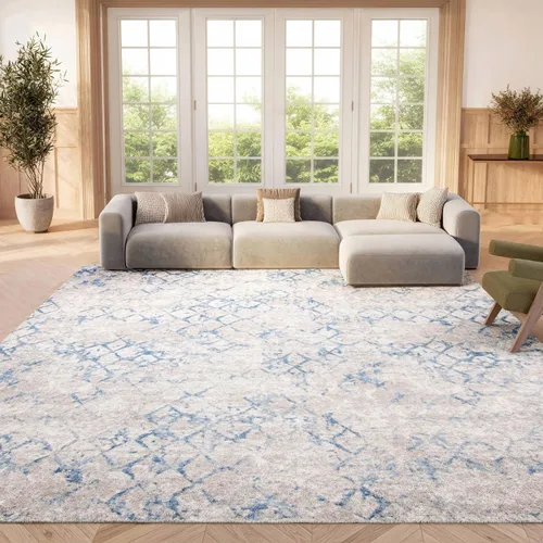 Miniatura 19 de SAFAVIEH Amelia Collection - Alfombra decorativa de 2 pies 2 pulgadas x 4 pies, gris y azul marino, diseño moderno enrejado envejecido, no desprende