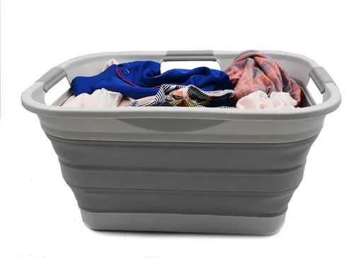 Miniatura 5 de SAMMART Cesta plegable de plástico para la ropa sucia de 30 L (8 galones), contenedor de almacenamiento plegable y organizador, tina de lavado