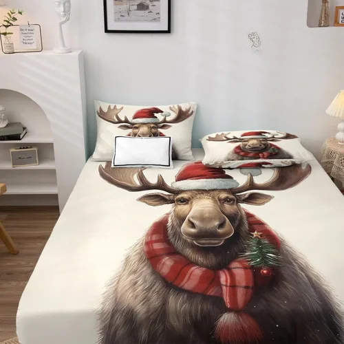 Miniatura 3 de Sábanas de alce de Navidad tamaño King – Sábanas de cama de animales del bosque, microfibra suave, bolsillo profundo, sábanas y fundas de almohada