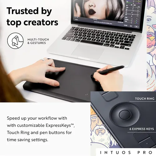 Miniatura 3 de Wacom Intuos Pro - Tableta de dibujo, pequeña tableta gráfica inalámbrica de arte de 10.6 x 6.7 pulgadas con Pro Pen 2 y anillo táctil, almohadilla