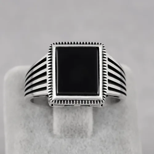 Miniatura 8 de Sterling Silver Rings for Men - Style Mens Sterling Silver Ring with Onyx Stone, Anillos Para Hombre