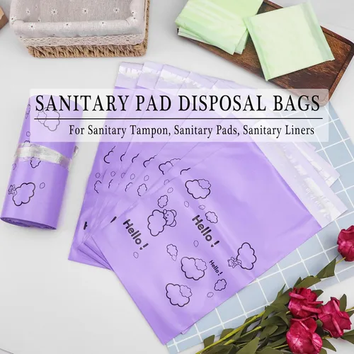 Miniatura 3 de Lindas bolsas de eliminación de almohadillas sanitarias moradas, paquete de 200, 7 x 12 pulgadas, opacas, bolsas de eliminación de higiene femenina