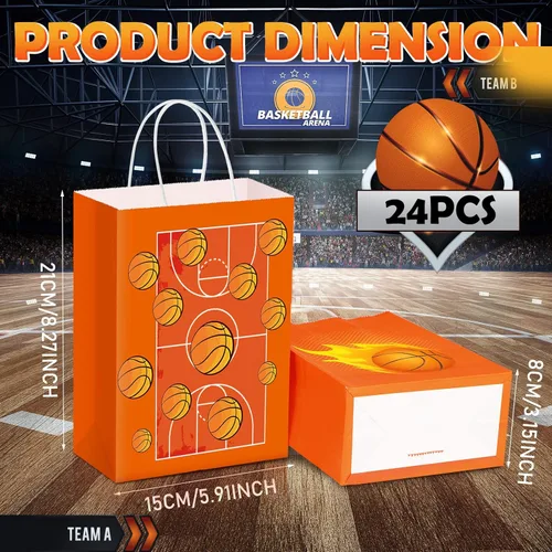 Miniatura 2 de Outus 24 piezas de bolsas de regalo de baloncesto, bolsas de regalo de fiesta de baloncesto, bolsas de golosinas y caramelos de baloncesto, bolsas