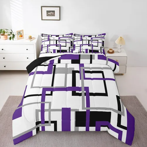 Miniatura 41 de Erosebridal Edredón Cuadrado para Niños y Niñas, Juego de Ropa de Cama Negro y Gris Blanco Azul Marino, Juego de Edredón Geométrico Completo
