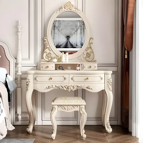 Miniatura 10 de Moderno juego de tocador de maquillaje, escritorio de maquillaje para dormitorio, tocador de madera para dormitorio, tocador de maquillaje, espejo