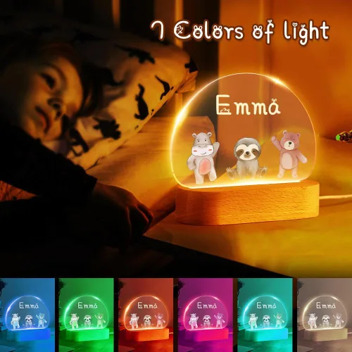 Miniatura 3 de VEELU Regalos personalizados para niños, luz nocturna con nombre personalizado con lindos animales, lámpara LED acrílica para bebé, regalo