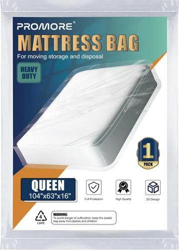 Miniatura 15 de Bolsa de colchón de plástico para mudanza o almacenamiento, tamaño individual/individual XL (1.5 mil), fundas protectoras de colchón impermeables