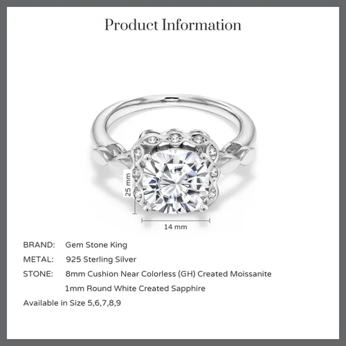Miniatura 63 de Gem Stone King Anillo de compromiso de plata de ley 925 de 0.315 in con piedra natal y zafiro blanco creado Anillo de compromiso de boda