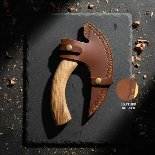 Miniatura 8 de Cuchillo de cocina Ulu hecho a mano con mango de madera rosa viene con funda de cuero (6009-P)