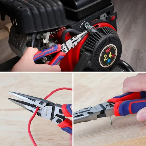 Miniatura 6 de WORKPRO Premium Alicates de Punta de Aguja de 8”, Precisión de Pinza para Papel, Acero CRV de Alta Resistencia, Gran Empuñadura Suave con Cortador