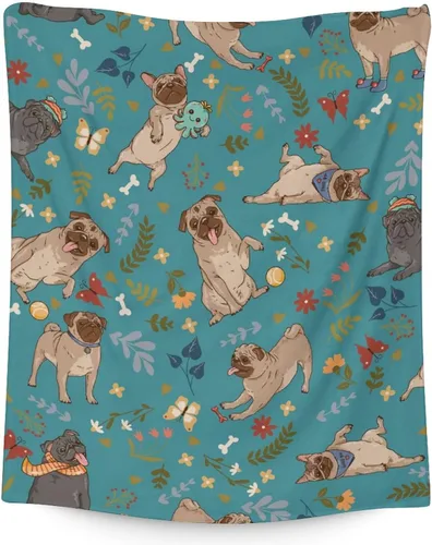 Miniatura 7 de Manta de Pug para regalo, 30 x 40 pulgadas, bonita manta para amantes de los perros, mantas blancas de felpa suave para sofá, oficina