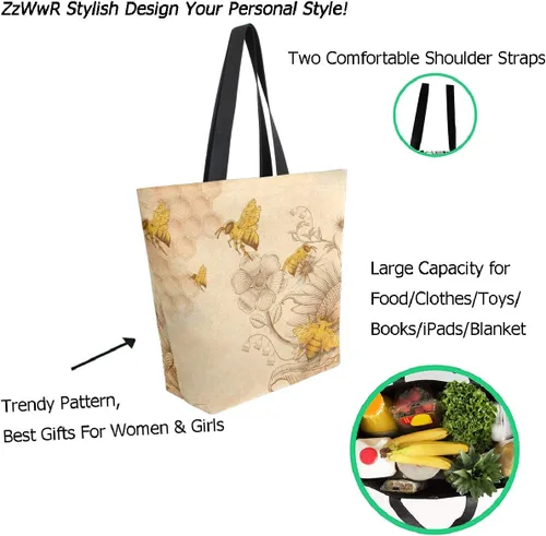 Miniatura 2 de ZzWwR Elegante bolsa de hombro extragrande con estampado para viajes a la playa, fin de semana, gimnasio, compras de comestibles.., #Sunflwoers&bee
