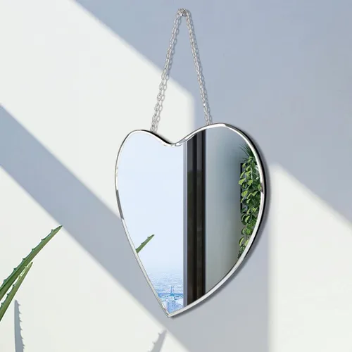 Miniatura 3 de QMDECOR Espejo en forma de corazón con cadena de hierro para decoración de pared, 12 x 12 pulgadas, para colgar en la pared, cristal real, sin