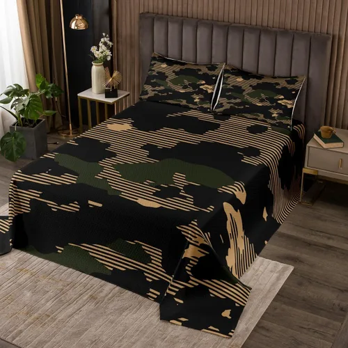 Miniatura 13 de Erosebridal Juego de colcha de camuflaje marrón tamaño individual, juego de colcha de camuflaje militar, juego de ropa de cama de arte abstracto