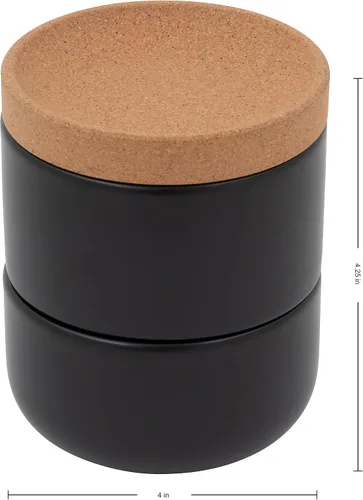 Miniatura 2 de Bodega apilable de cerámica y corcho de 3 piezas para sal y pimienta para ahorrar espacio en la encimera, tapa de fácil elevación para mantener