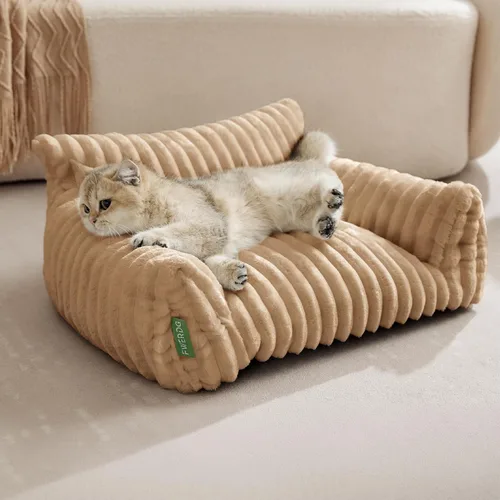 Miniatura 2 de Lindo sofá cama para mascotas, sofá de apoyo para gatos de interior, sofá cama pequeño para perros pequeños, beige, 24 pulgadas
