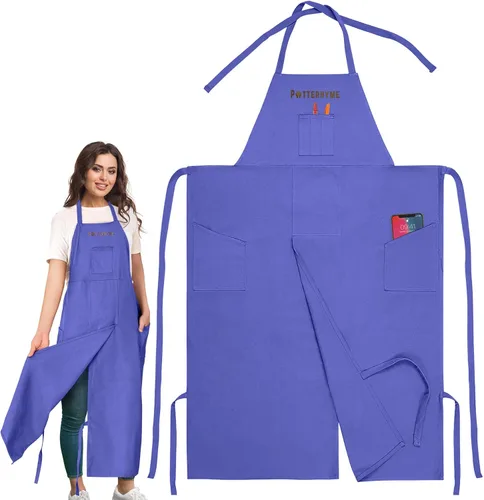 Delantal de cerámica de cobertura completa, pierna dividida, 100% algodón, delantales de cerámica y cerámica con bolsillos para mujeres y hombres