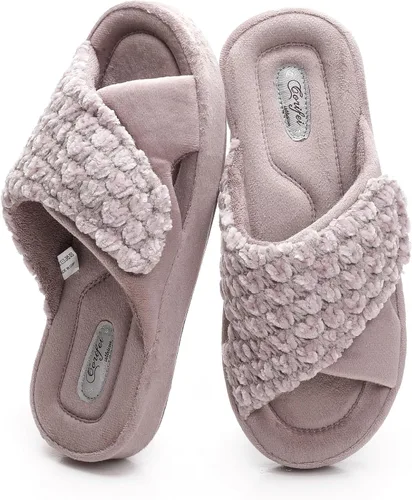 Miniatura 8 de Zapatillas ortopédicas ajustables con soporte de arco para mujer con espuma viscoelástica para fascitis plantar, zapatillas de casa para mujer