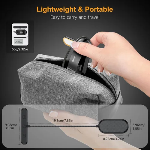 Miniatura 8 de Gritin Luz de libro recargable para leer en la cama con 19 LED y función de memoria, cuidado de los ojos, 3 temperaturas de color, 5 niveles de Negro