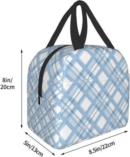 Miniatura 5 de Nerxy Lonchera a cuadros de búfalo azul, moderna, 8 x 5 x 8.5 pulgadas, suave bolsa de almuerzo para mujeres, niños, adultos, trabajo, escuela