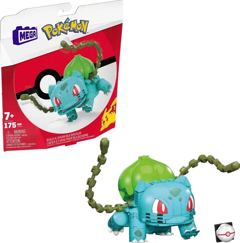 MEGA - Juego de juguetes de construcción Pokémon Build & Show Bulbasaur con 175 piezas, articulados y posables, 4 pulgadas de alto, para niños