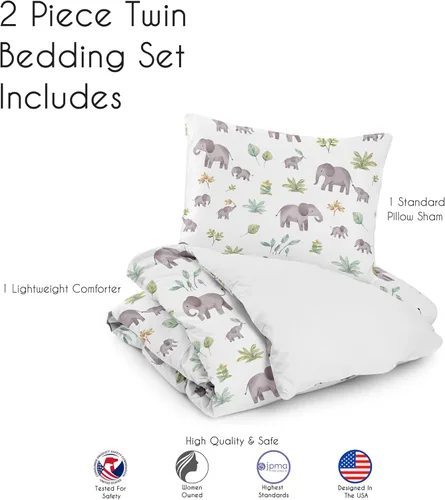 Miniatura 5 de Sweet Jojo Designs Juego de edredón individual de 2 piezas (elefantes grises) para niños/niñas, niños, ropa de cama para niños, cama en una bolsa