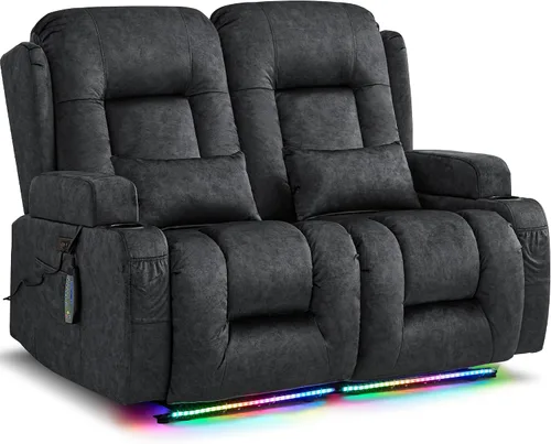 Miniatura 20 de URRED Sofá reclinable eléctrico con masaje y calor, sofá biplaza reclinable de pared con consola, sofá de casa rodante, asiento de cine en casa