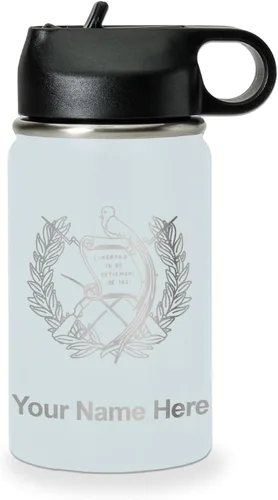 Miniatura 66 de LaserGram Botella de agua personalizada, bandera de Guatemala, acero inoxidable de doble pared aislada al vacío con popote superior, regalo grabado