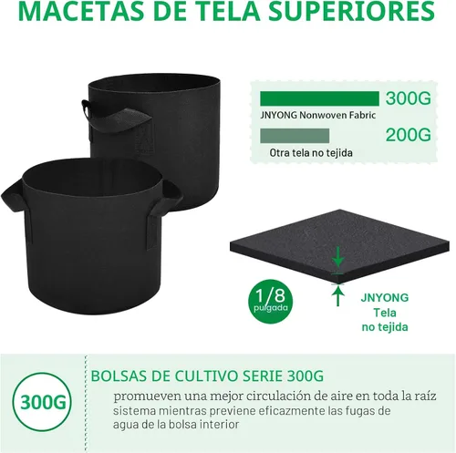 Miniatura 4 de JNYONG - Paquete de 12 bolsas de cultivo no tejidas engrosadas de 10 galones, macetas de tela de aireación con asas