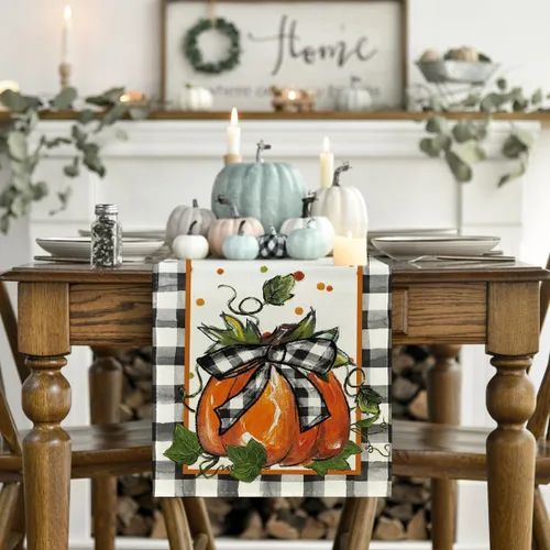 Miniatura 2 de Artoid Mode Camino de mesa de otoño con lazo de calabaza, decoración de mesa de comedor de cocina de otoño para decoración de fiesta del hogar, 13 x