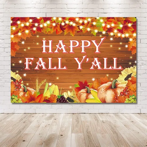 Miniatura 6 de MEHOFOND Cartel de fondo con texto en inglés "Happy Fall Y'all" de 7 x 5 pies, para otoño, cosecha de calabaza, fiesta de Acción de Gracias