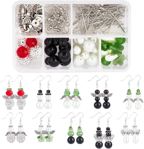 Miniatura 8 de SUNNYCLUE 1 Caja DIY 10 Pares Adornos de Ángel de Navidad Coloridos, Cuentas de Alas de Ángel Guardián, Pendientes, Kit de Inicio para Hacer Joyas
