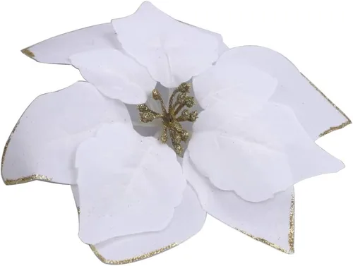 Miniatura 18 de YYCRAFT 12 flores artificiales de seda brillante con purpurina para decoración de árbol de Navidad (plata, 8 pulgadas)