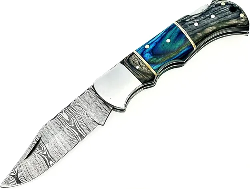 Miniatura 2 de Cuchillo de bolsillo de acero de Damasco, hecho a mano, cuchillo plegable de alta calidad para hombres, cuchillo al aire libre para camping