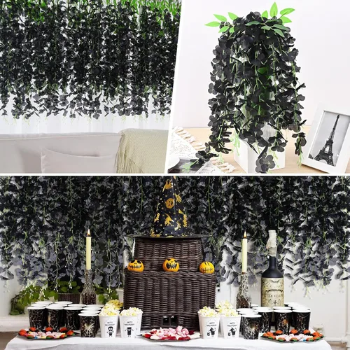 Miniatura 3 de BLEUM CADE 10 Piezas Flores Colgantes de Glicina Falsa Negra, 3.6 Pies/Pieza Guirnalda de Glicina Artificial, Flores Colgantes para Boda Fiesta