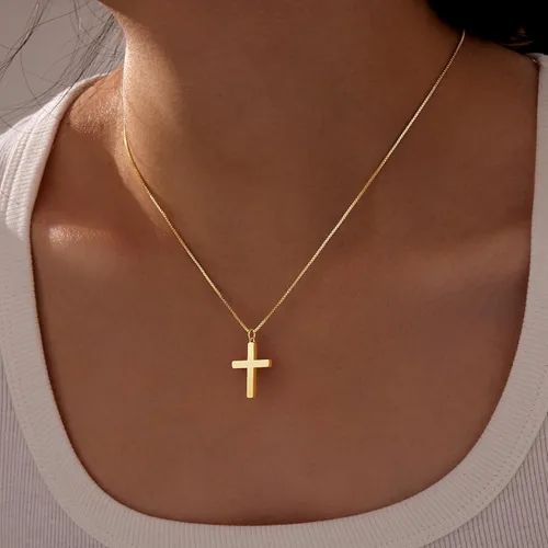 Miniatura 65 de Collar de cruz para mujeres y niñas, delicado chapado en oro de 14 quilates, gargantilla con dije de cruz que no se deslustra, impermeable, moderno