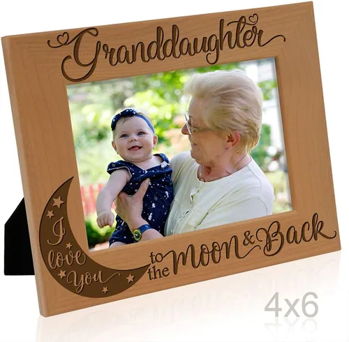 Miniatura 2 de KATE POSH Marco de fotos de madera grabado para nieta con texto en inglés "I Love You to the Moon and Back", regalos para abuelos, Navidad