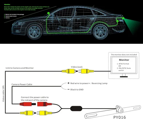 Miniatura 6 de Cámara de respaldo con ángulo de visión amplio de 170 grados, impermeable IP68, placa de matrícula de alta definición para mini automóvil