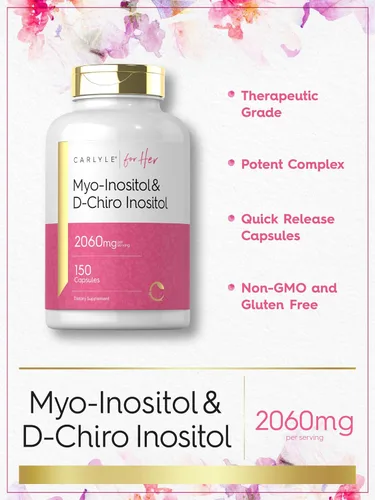 Miniatura 4 de Carlyle Myo-Inositol & D-Chiro Inositol Suplemento para Mujeres 2060mg 150 cápsulas Complejo sin OMG, sin gluten