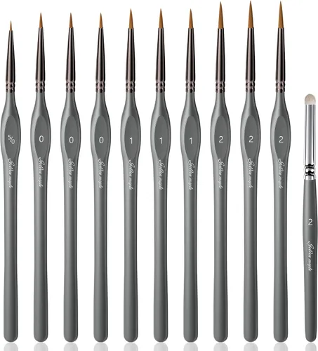Golden Maple Pinceles de pintura en miniatura Drybrush - Juego de 10 pinceles para detalles de modelos, pinceles de punta fina pequeños para
