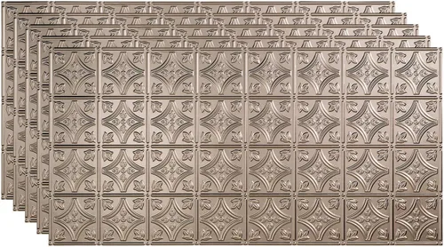 Miniatura 7 de FASÄDE Panel de techo decorativo de vinilo con pegamento de estilo tradicional y patrón 1 en níquel cepillado (muestra de 12 x 12 pulgadas)