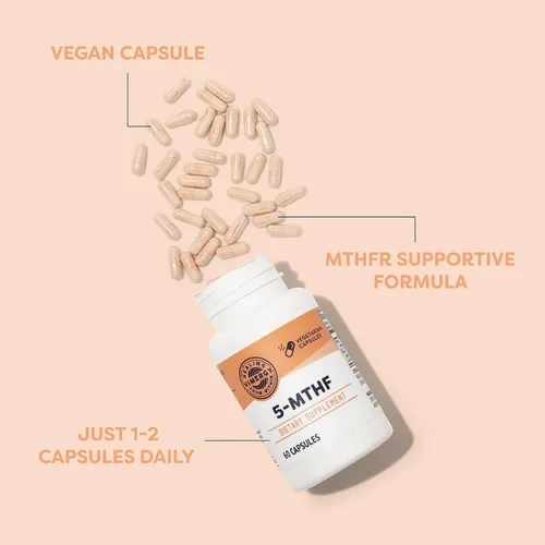 Miniatura 3 de Vimergy Cápsulas de 5-MTHF – 60 porciones (1 cápsula/porción) 8500 mcg de L-metilfolato glucosamina y 500 mcg de suplemento de vitamina B12